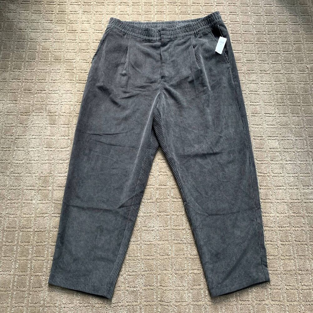 GAP Baggy Corduroy Pants Elastic Waist Women's XL Gray Wide Pull On Pleated NWT